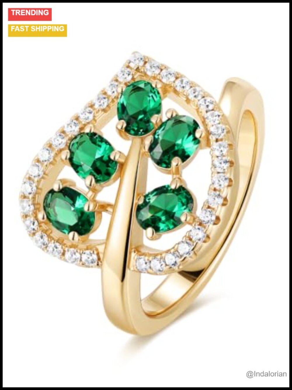 925 Sterling Silver Emerald Green Leaf Ring for Women